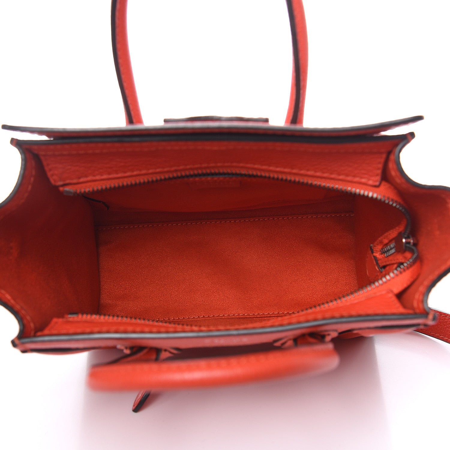 Celine Drummed Calfskin Nano Luggage Vermillion 5 of 13