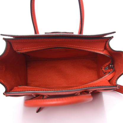 Celine Drummed Calfskin Nano Luggage Vermillion 5 of 13