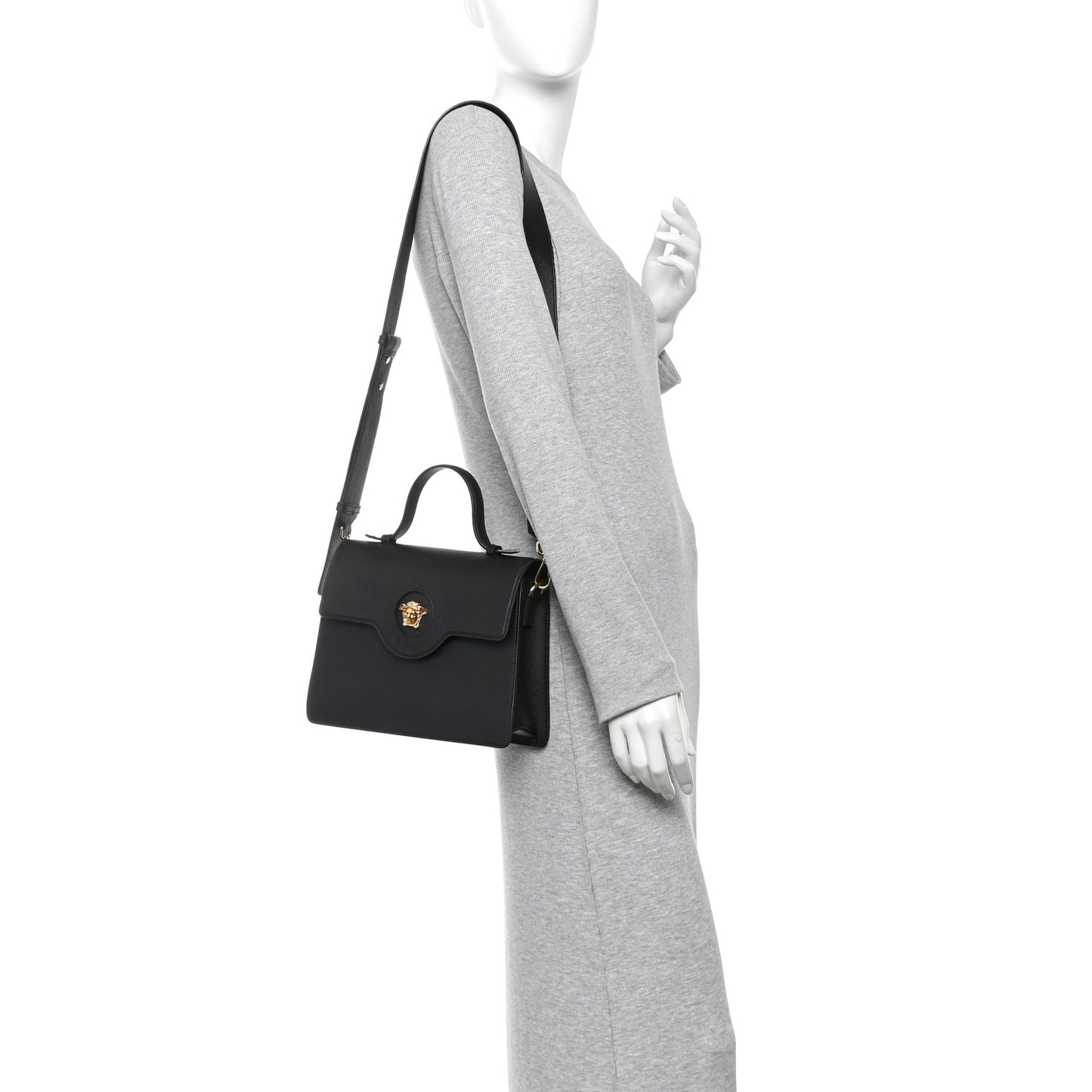Calfskin La Medusa Top Handle Shoulder Bag Black