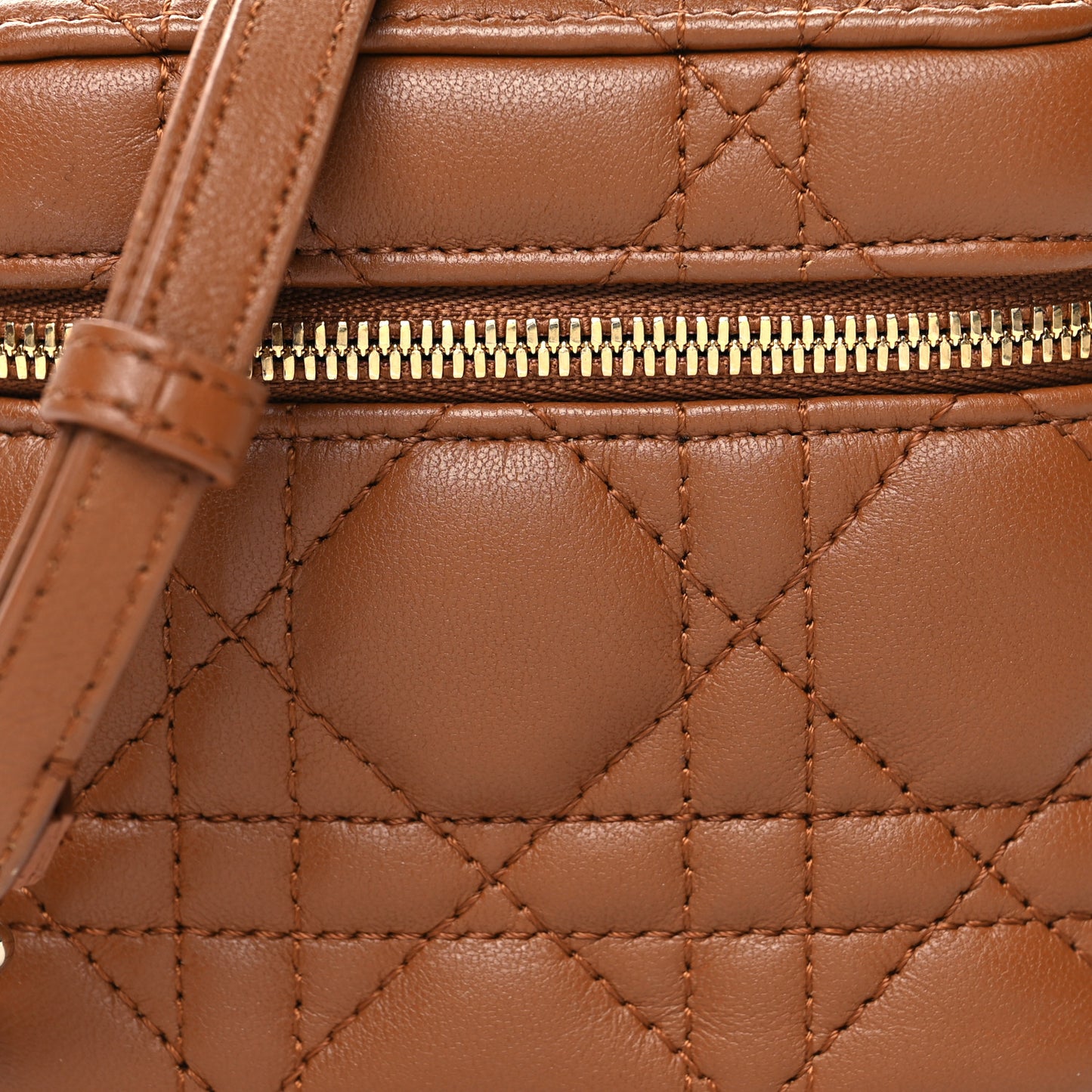 Lambskin Cannage Micro Lady Dior Vanity Case Cognac
