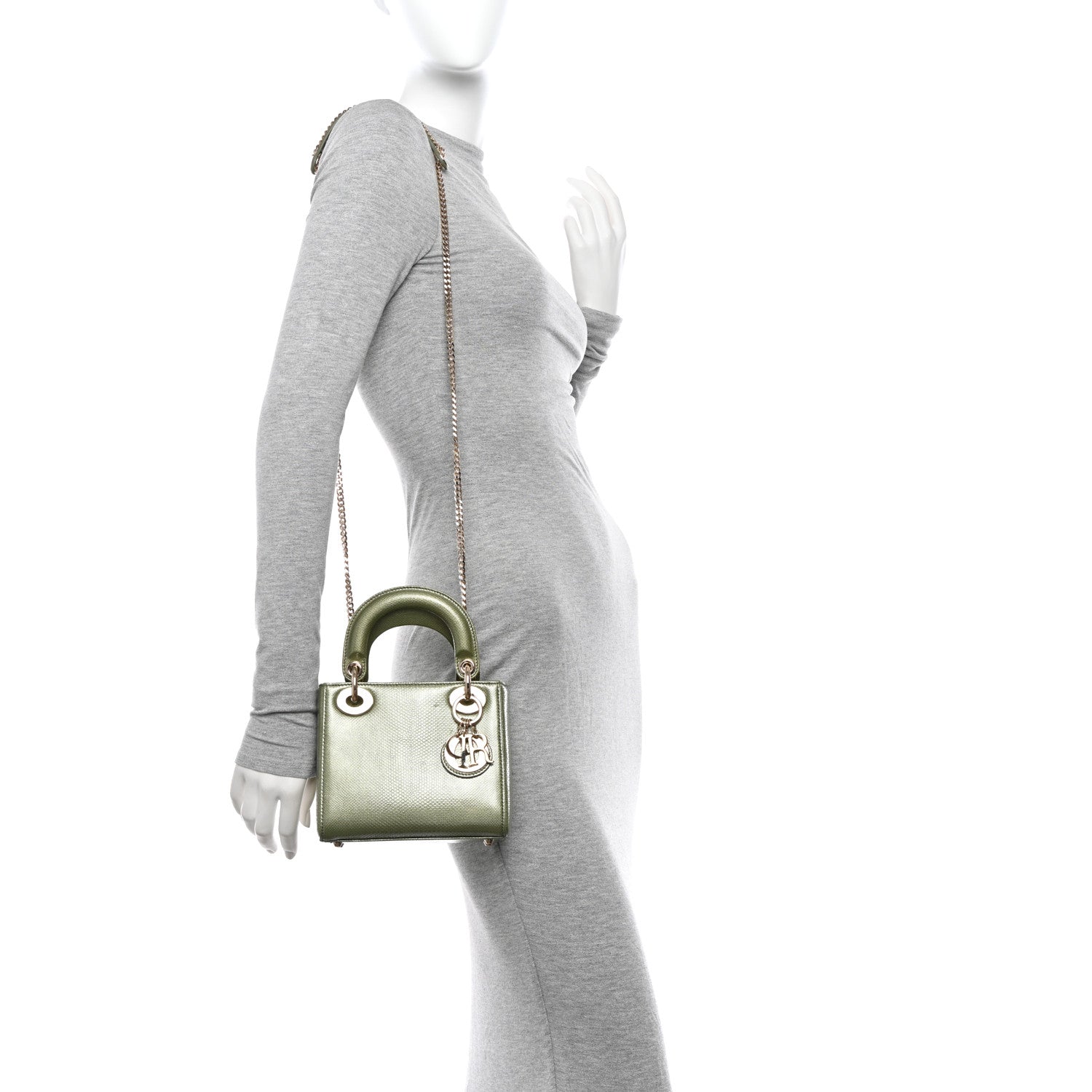 Christian Dior CHRISTIAN DIOR Metallic Lizard Mini Lady Dior Green 2 of 10