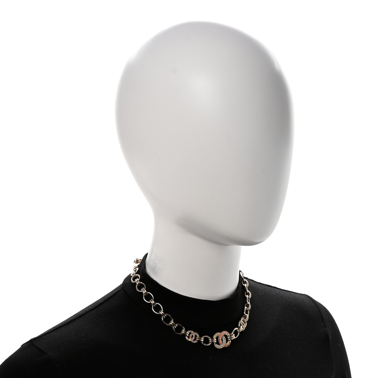 Chanel Crystal Chain CC Choker Necklace Gold Multicolor 2 of 7