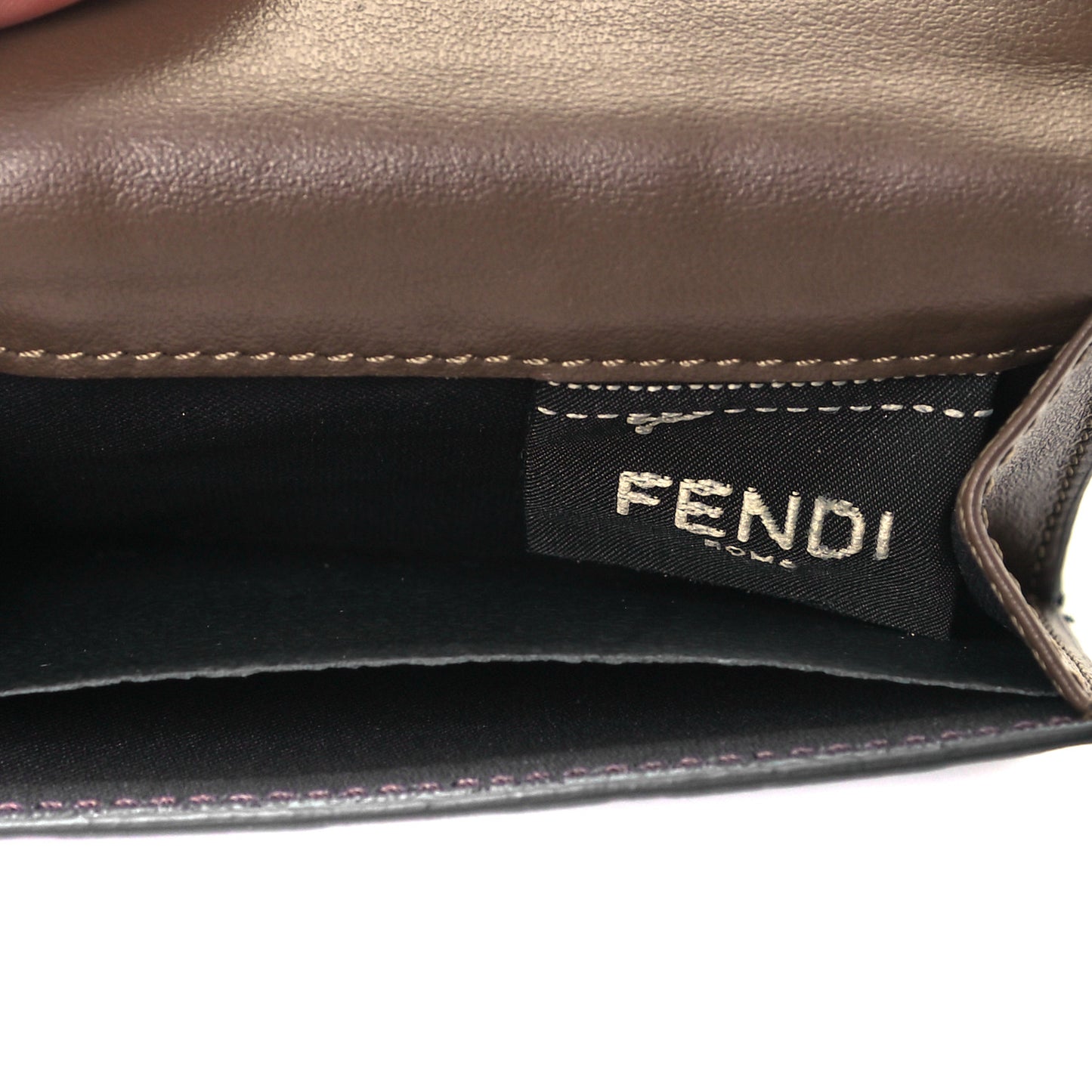 Vitello Soft F is Fendi Bi-Color FF 1974 Embossed Micro Tri-Fold Envelope Wallet Maya Black