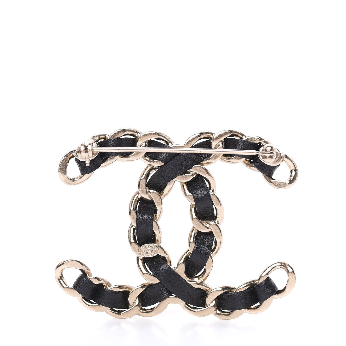 Lambskin Chain CC Brooch Black Gold