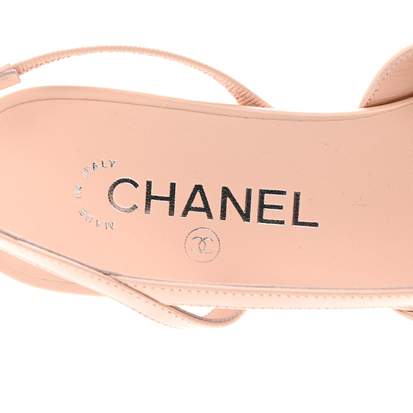 Calfskin Grosgrain Cap Toe CC Slingback Flats 38 Light Pink Black