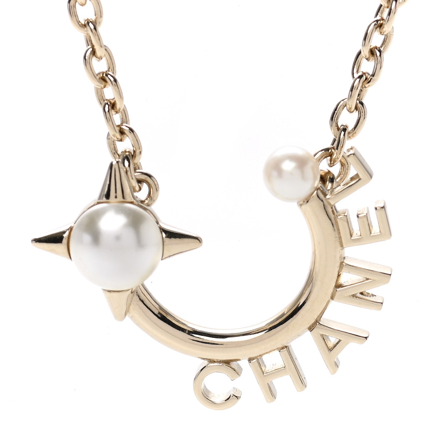 Chanel Pearl Logo Necklace Gold 4 of 7