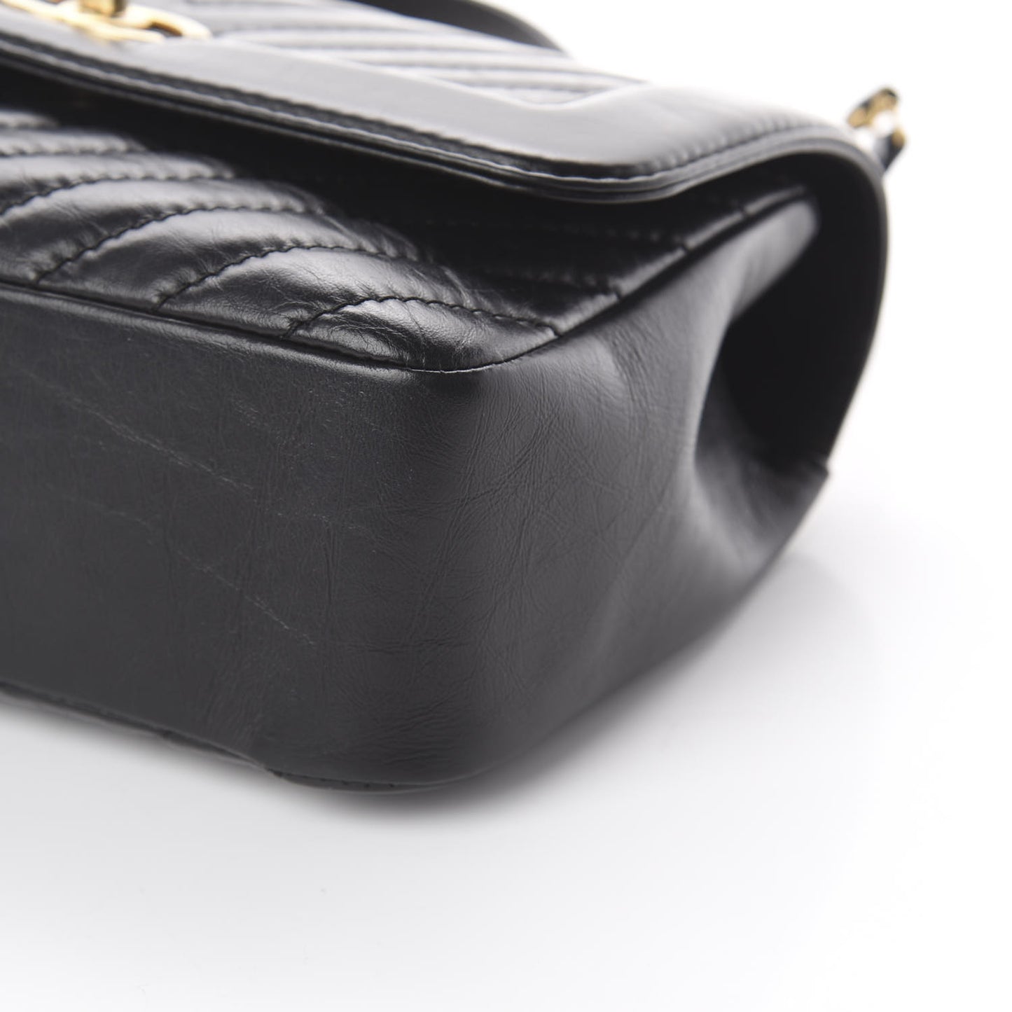 Calfskin Chevron Quilted Top Handle Flap Black