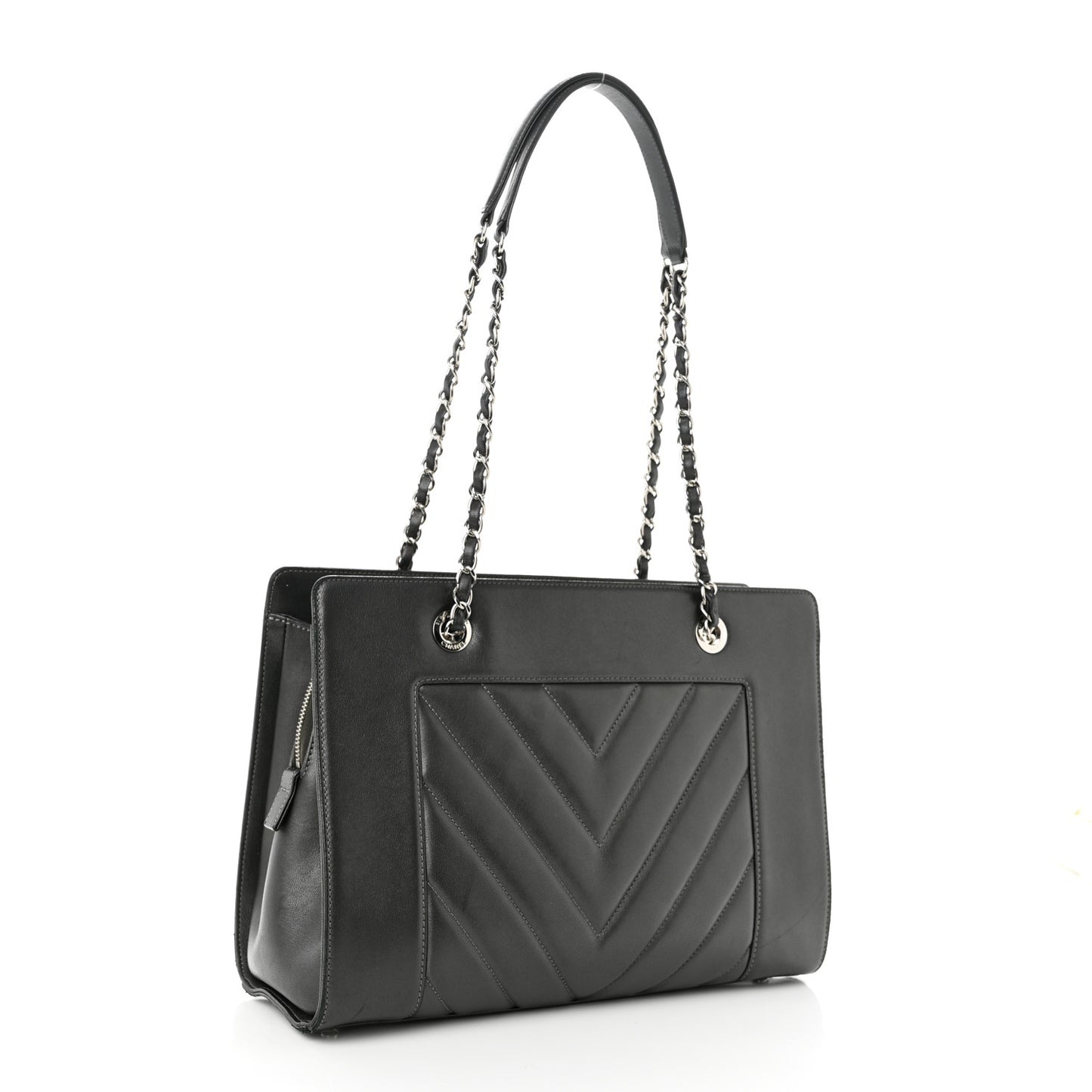 Sheepskin Chevron Quilted Mademoiselle Vintage Shopping Tote Dark Grey