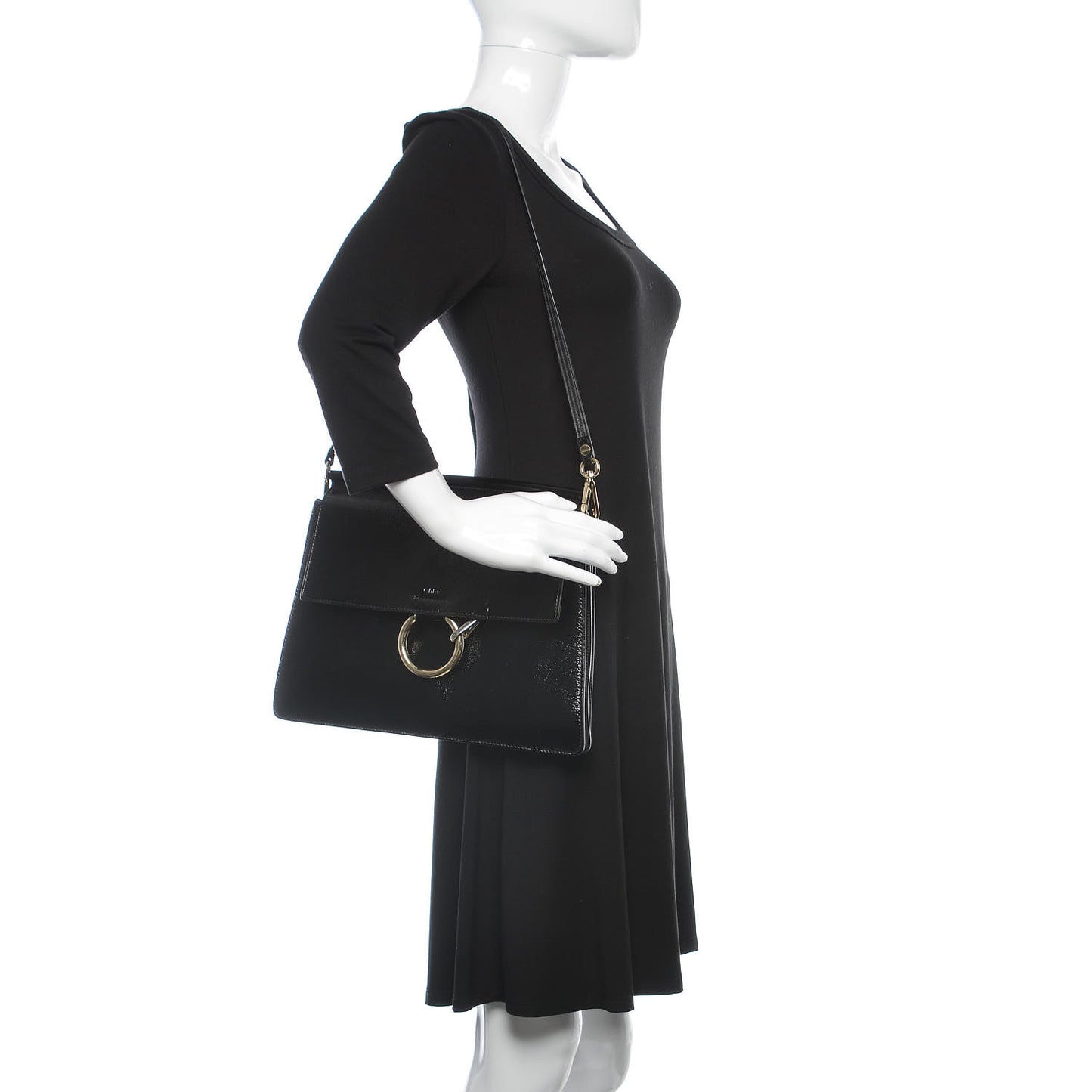 Patent Medium Faye Shoulder Bag Black