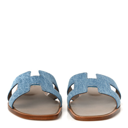Hermes Denim Canvas Oran Sandals 37.5 Bleu Clair 2 of 10