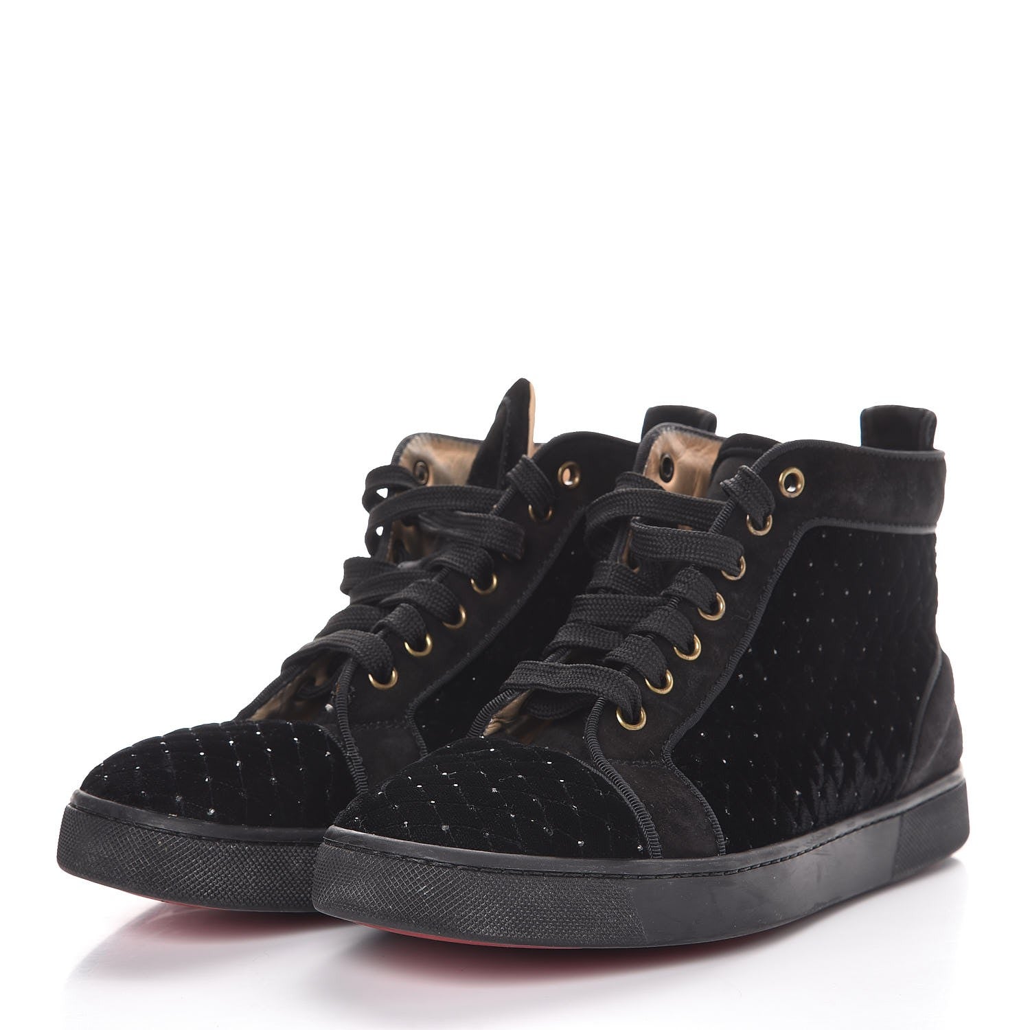 Christian Louboutin Suede Velvet Jeweled Flat Sneakers 38.5 Black 3 of 12