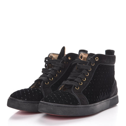 Christian Louboutin Suede Velvet Jeweled Flat Sneakers 38.5 Black 3 of 12