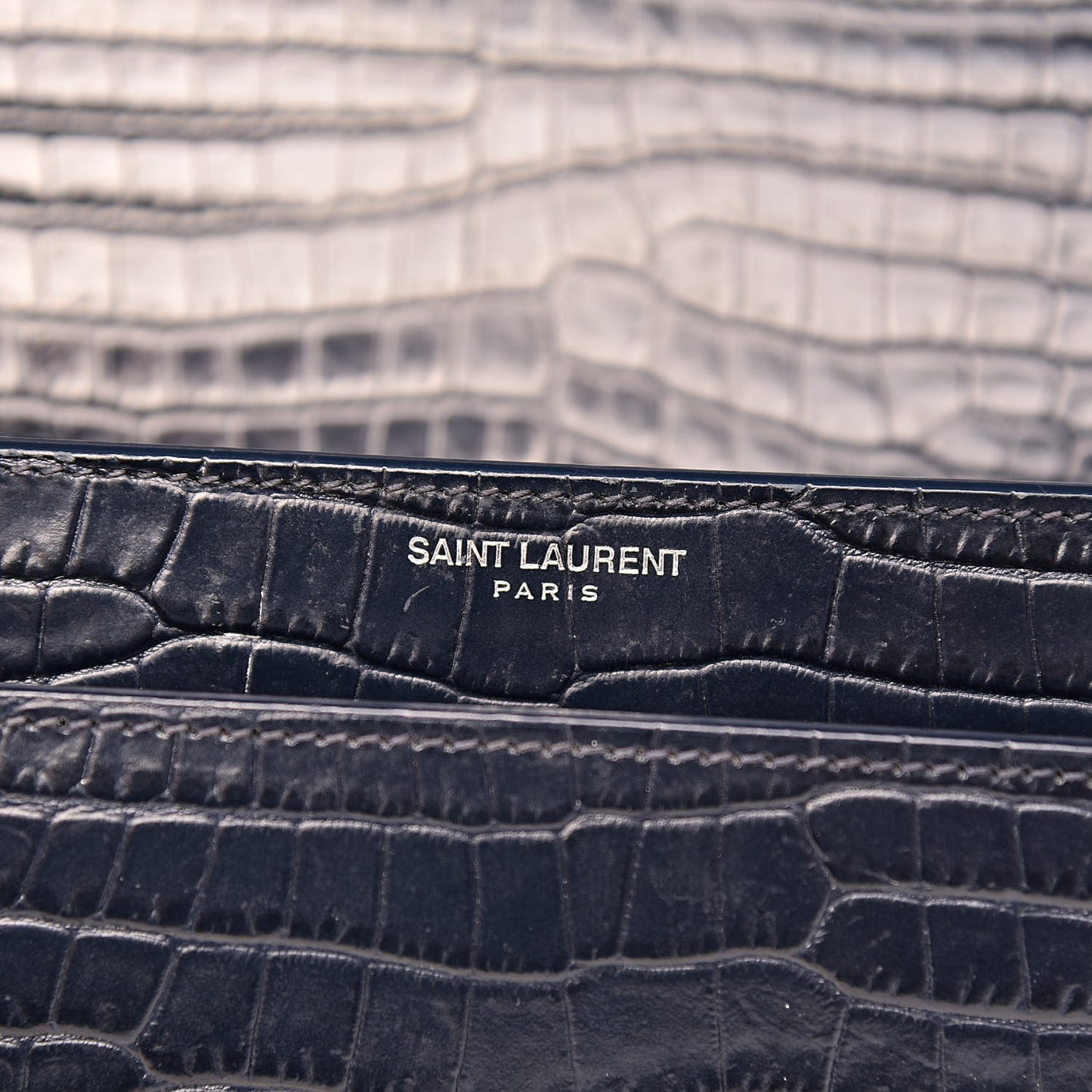 Calfskin Crocodile Embossed Medium Monogram Sunset Navy