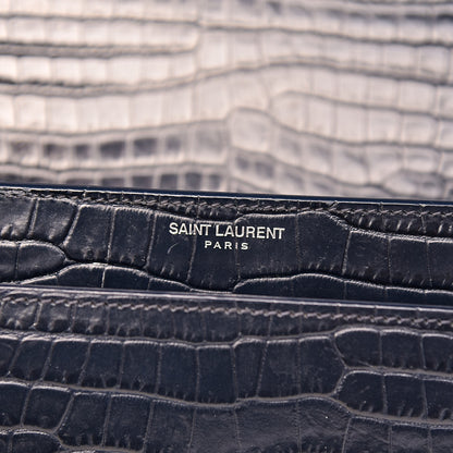 Saint Laurent Calfskin Crocodile Embossed Medium Monogram Sunset Navy 7 of 12