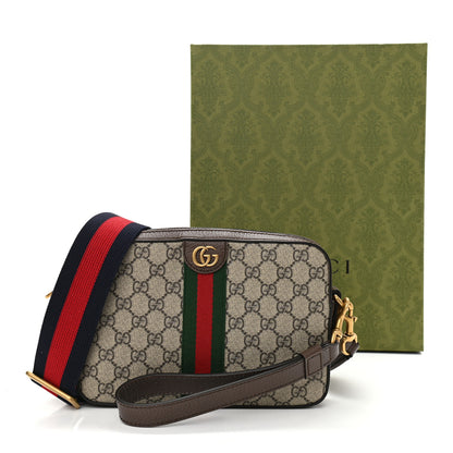 Gucci GG Supreme Monogram Textured Dollar Calfskin Web Ophidia Wristlet Shoulder Bag Beige Ebony New Acero 12 of 12