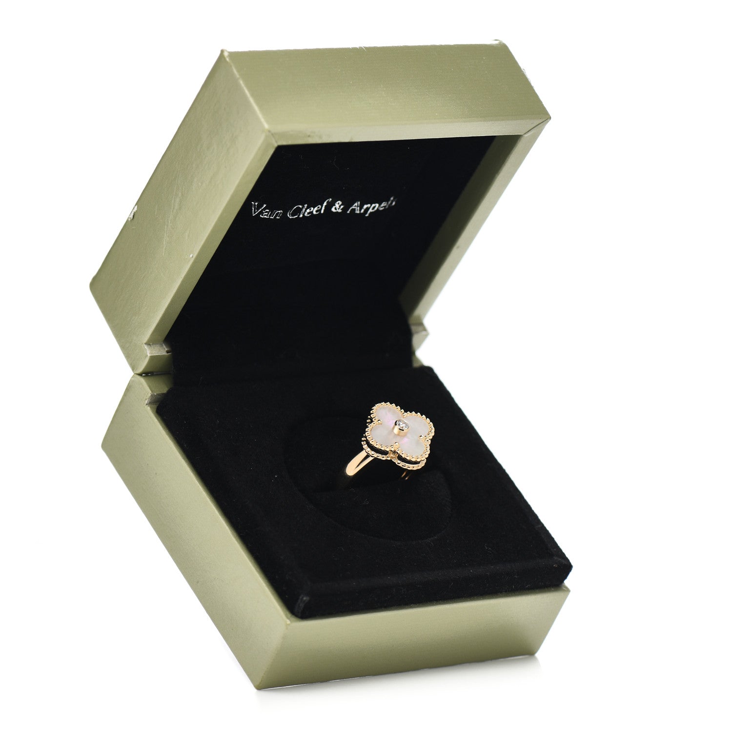 Van Cleef & Arpels 18K Yellow Gold Diamond Mother of Pearl Vintage Alhambra Ring 52 6 6 of 6