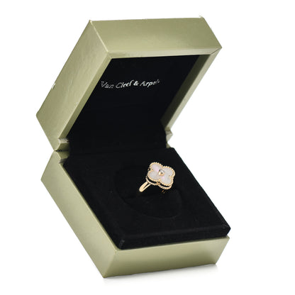 Van Cleef & Arpels 18K Yellow Gold Diamond Mother of Pearl Vintage Alhambra Ring 52 6 6 of 6