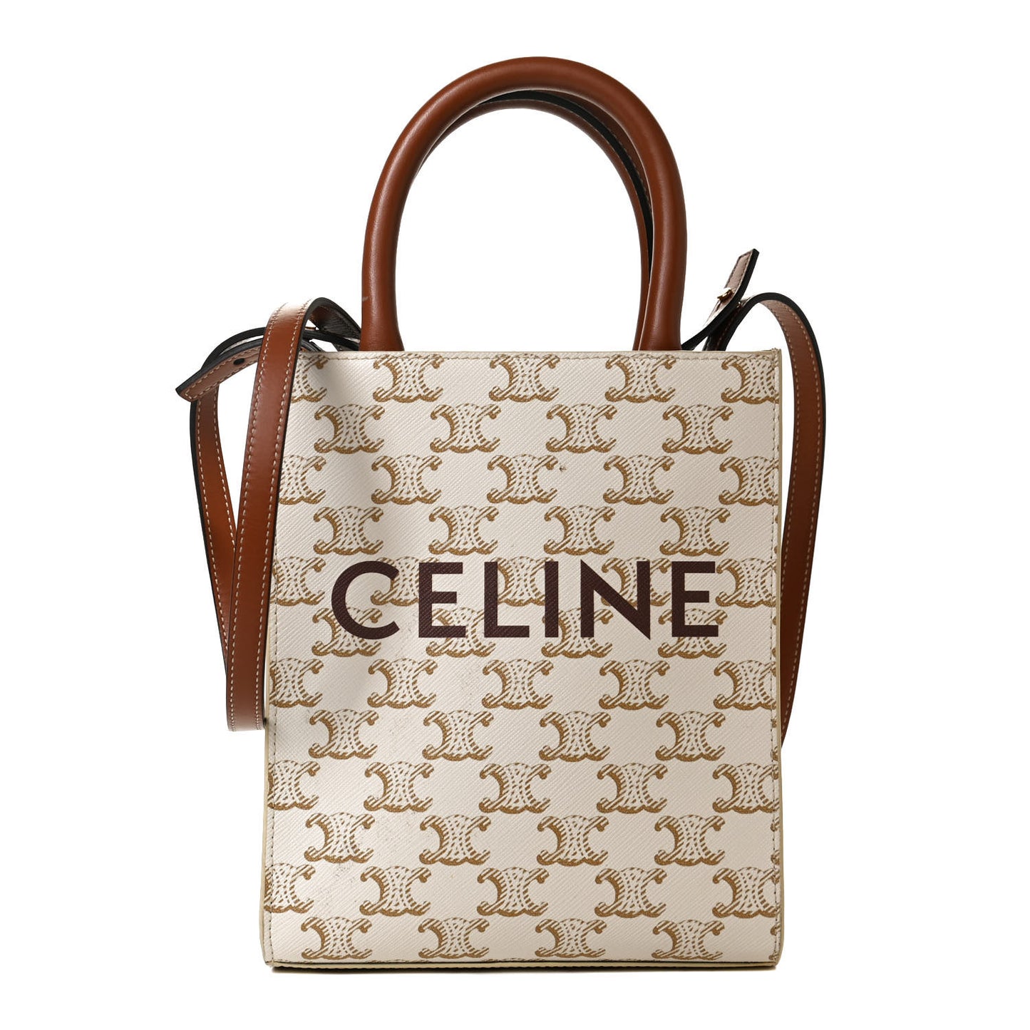 Triomphe Canvas Calfskin Mini Vertical Cabas White