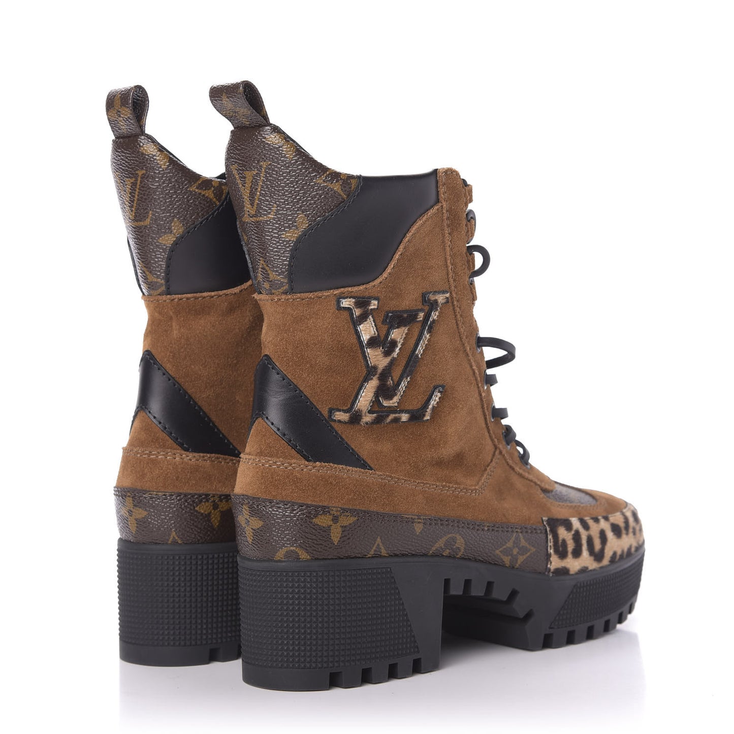 Suede Calfskin Monogram Laureate Platform Desert Boots 36.5 Cognac
