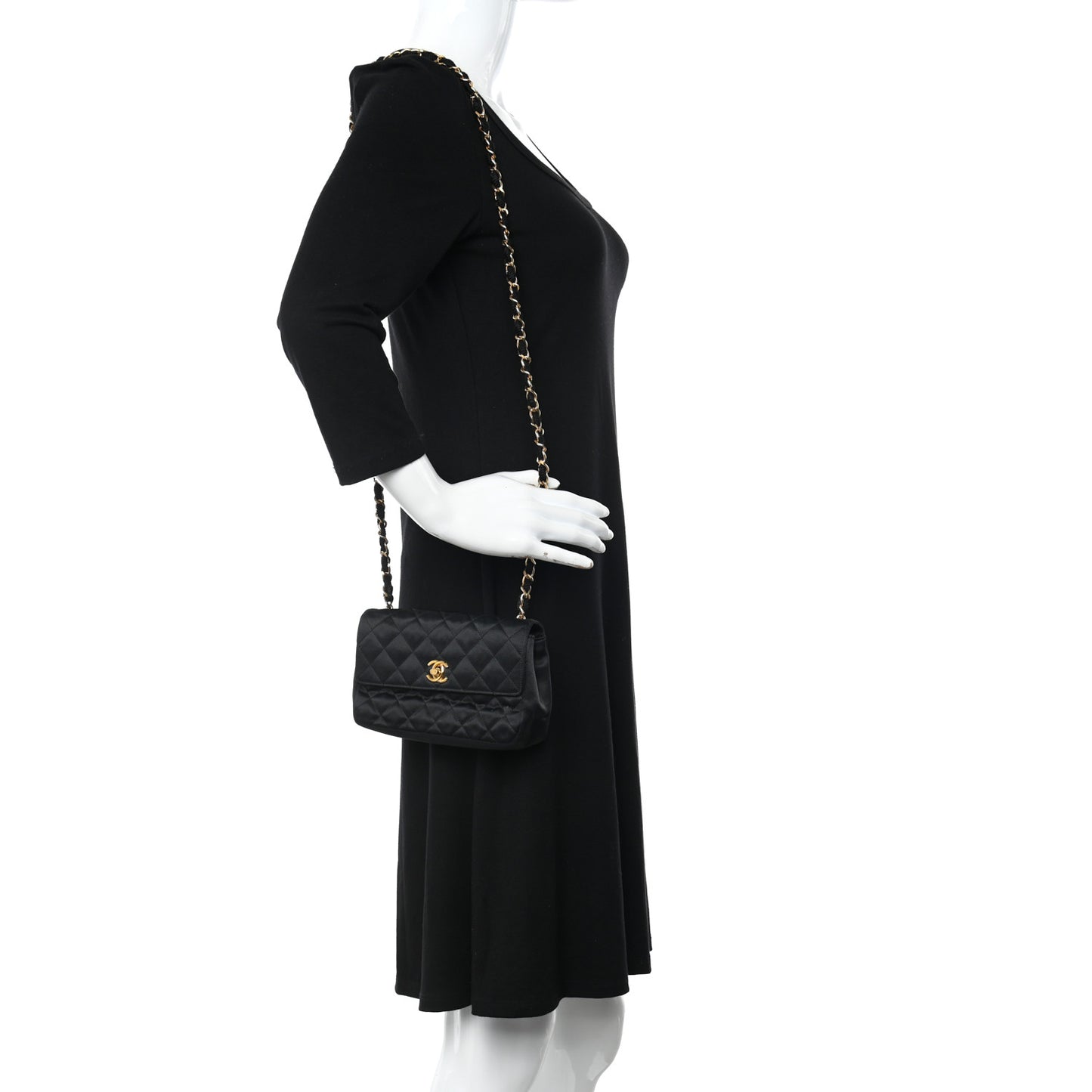 Satin Quilted Flap Black
