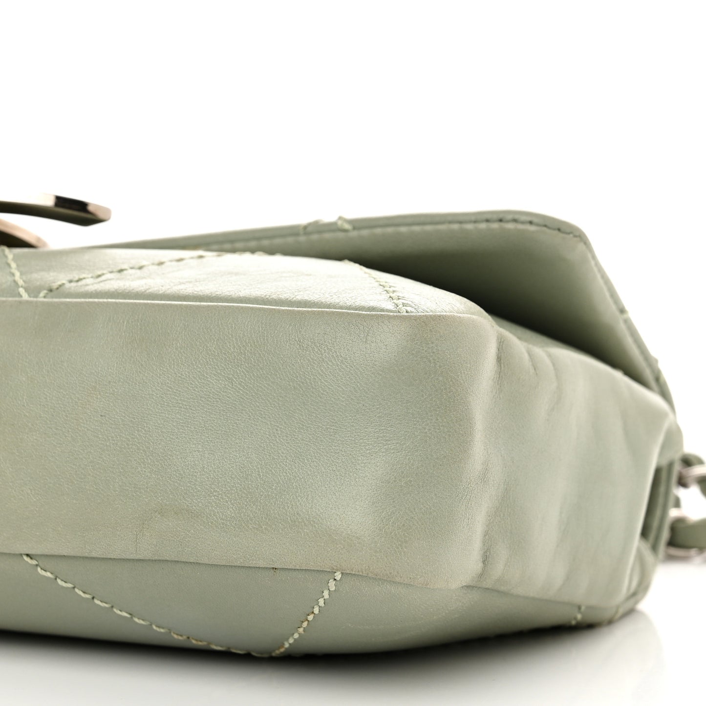 Lambskin Diamond Stitched CC CC East West Flap Light Green