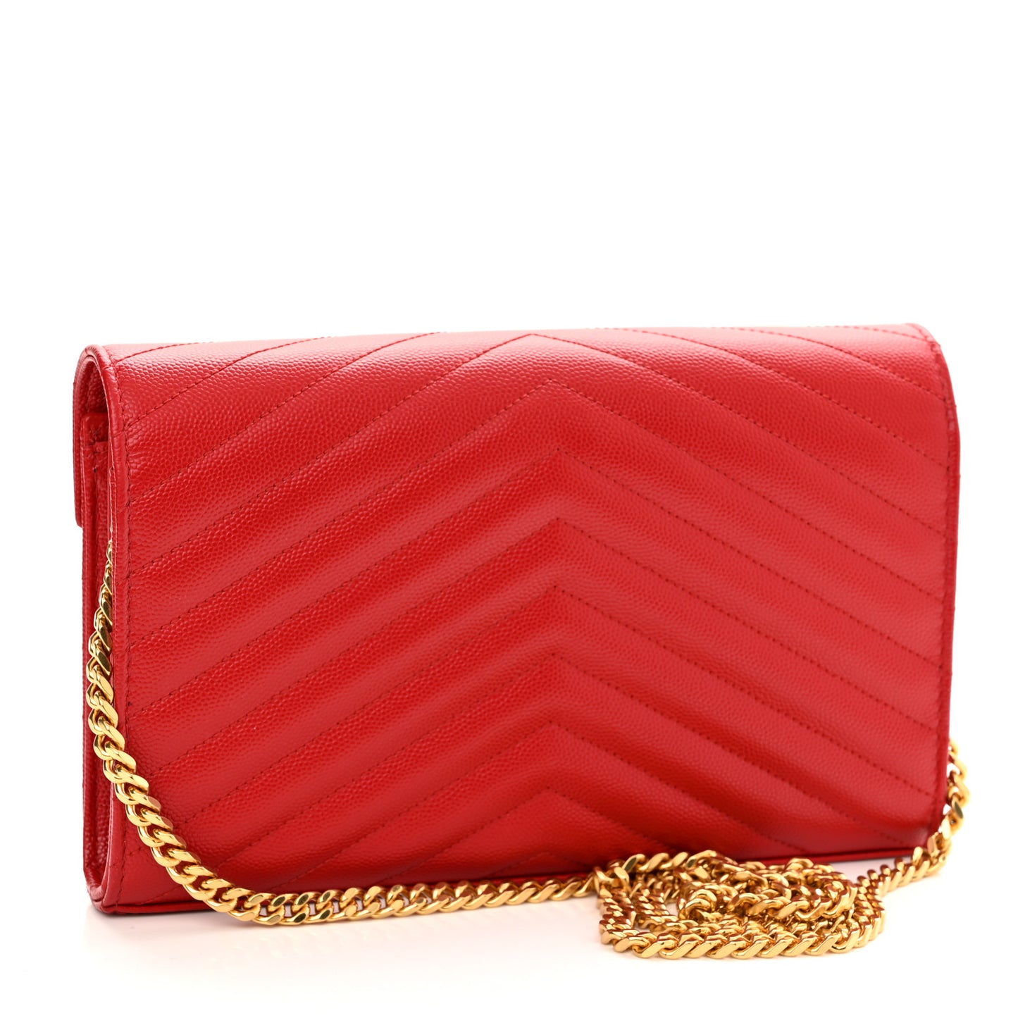 Grain De Poudre Matelasse Chevron Monogram Chain Wallet Red