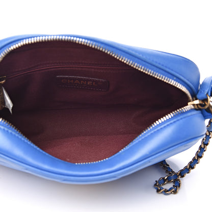 Chanel Lambskin Chevron Quilted Pyramid CC Camera Case Blue 4 of 14