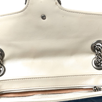 Gucci Vintage Effect Calfskin Matelasse Diagonal Small Torchon GG Marmont Shoulder Bag Blue Agata Mystic White 15 of 21