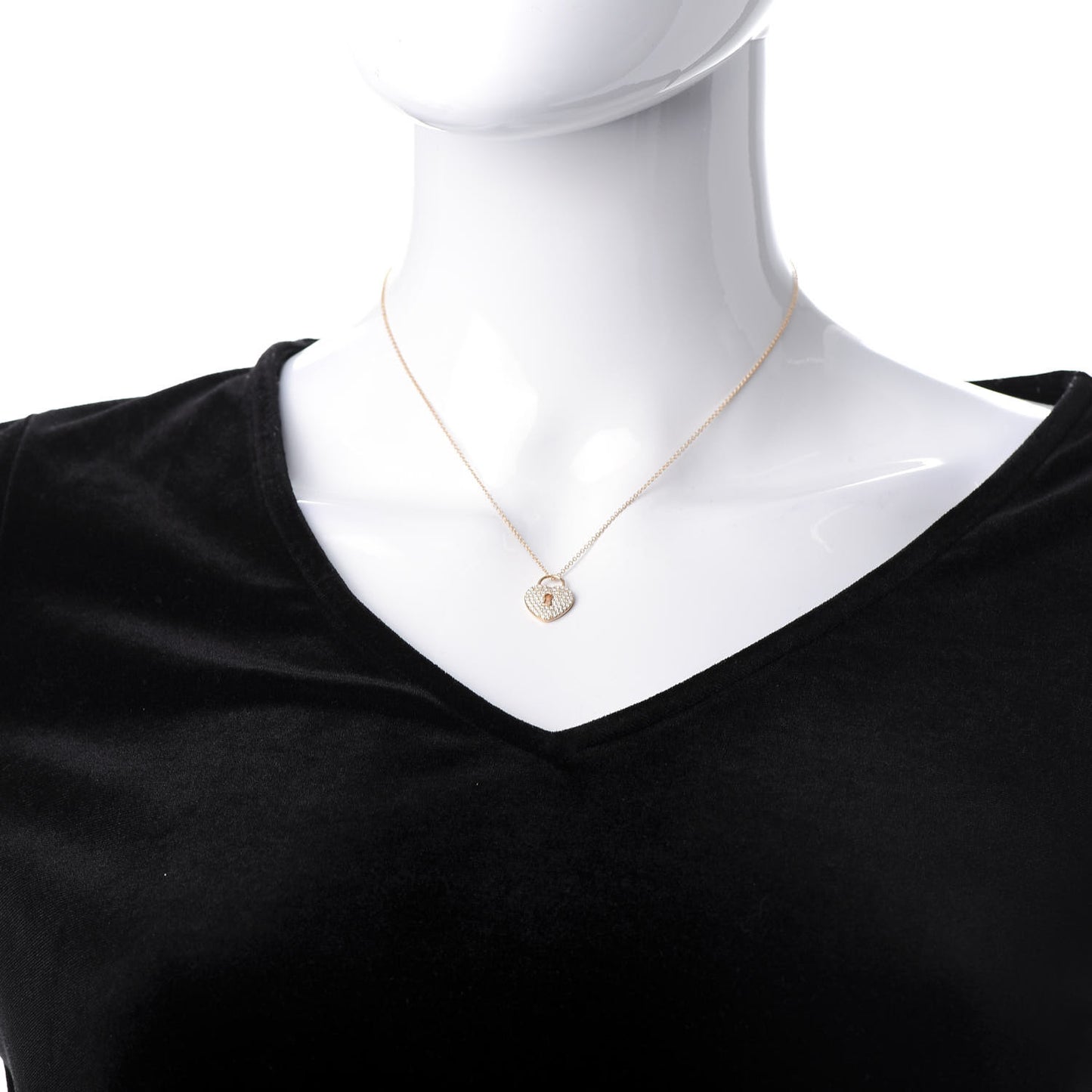 18K Rose Gold Diamond Heart Lock Pendant Necklace