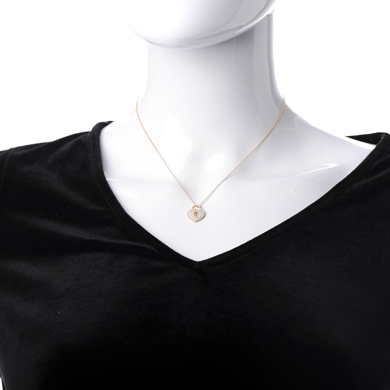 Tiffany 18K Rose Gold Diamond Heart Lock Pendant Necklace 2 of 8