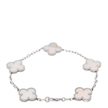 Van Cleef & Arpels 18K White Gold Mother of Pearl 5 Motifs Vintage Alhambra Bracelet 2 of 5
