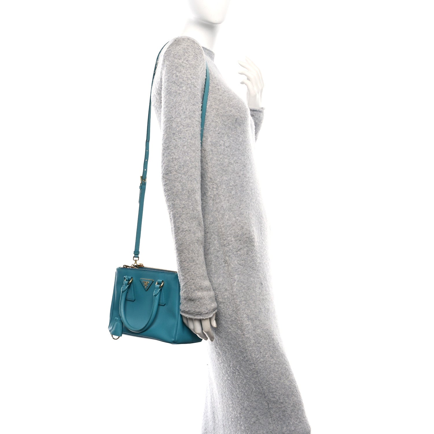 Prada Saffiano Lux Mini Galleria Double Zip Tote Turchese 2 of 9