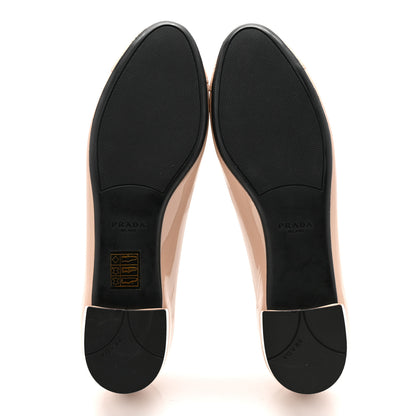Prada Vernice Cap Toe Logo Bow Ballerina Flats 36 Cipria 6 of 10