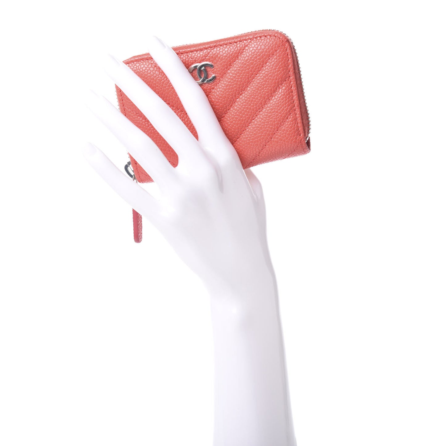 Caviar Chevron Quilted Zip Coin Purse Coral