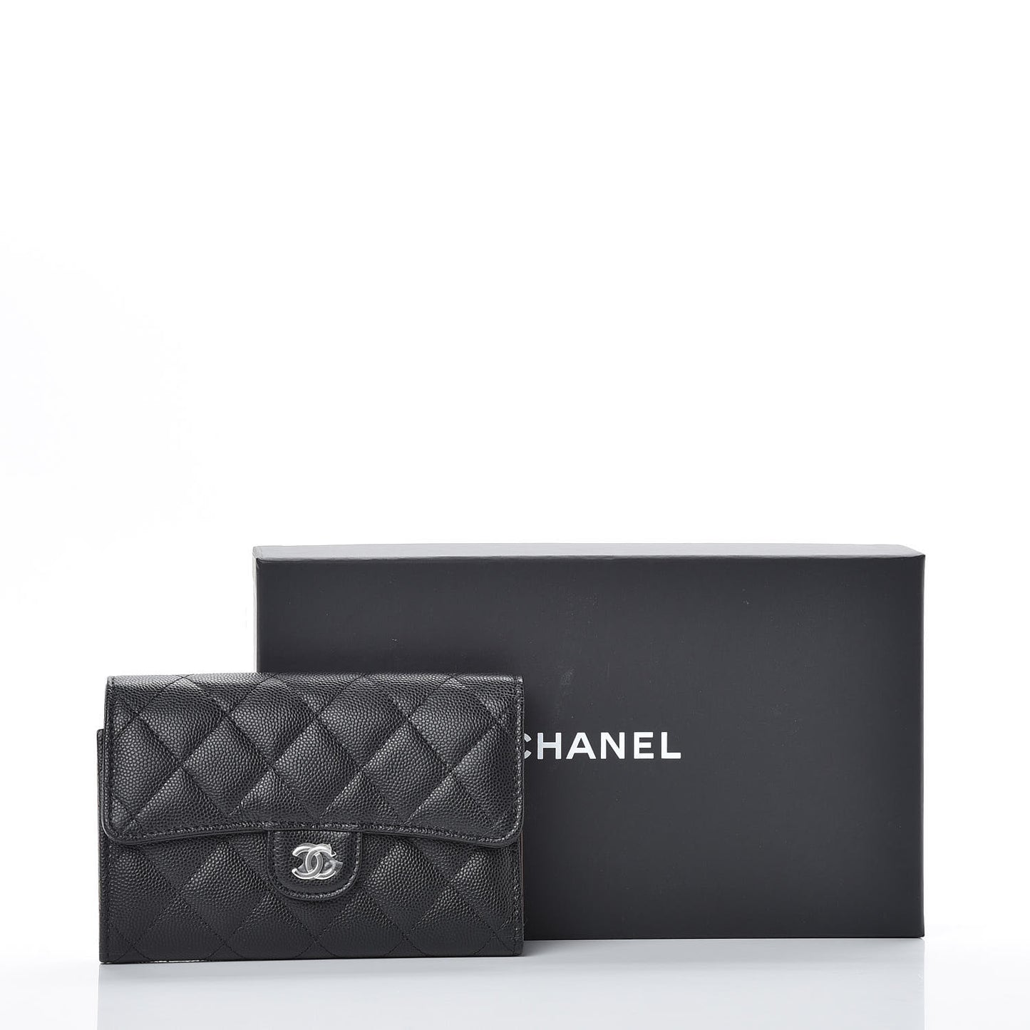 Caviar Quilted Medium Flap Wallet Black