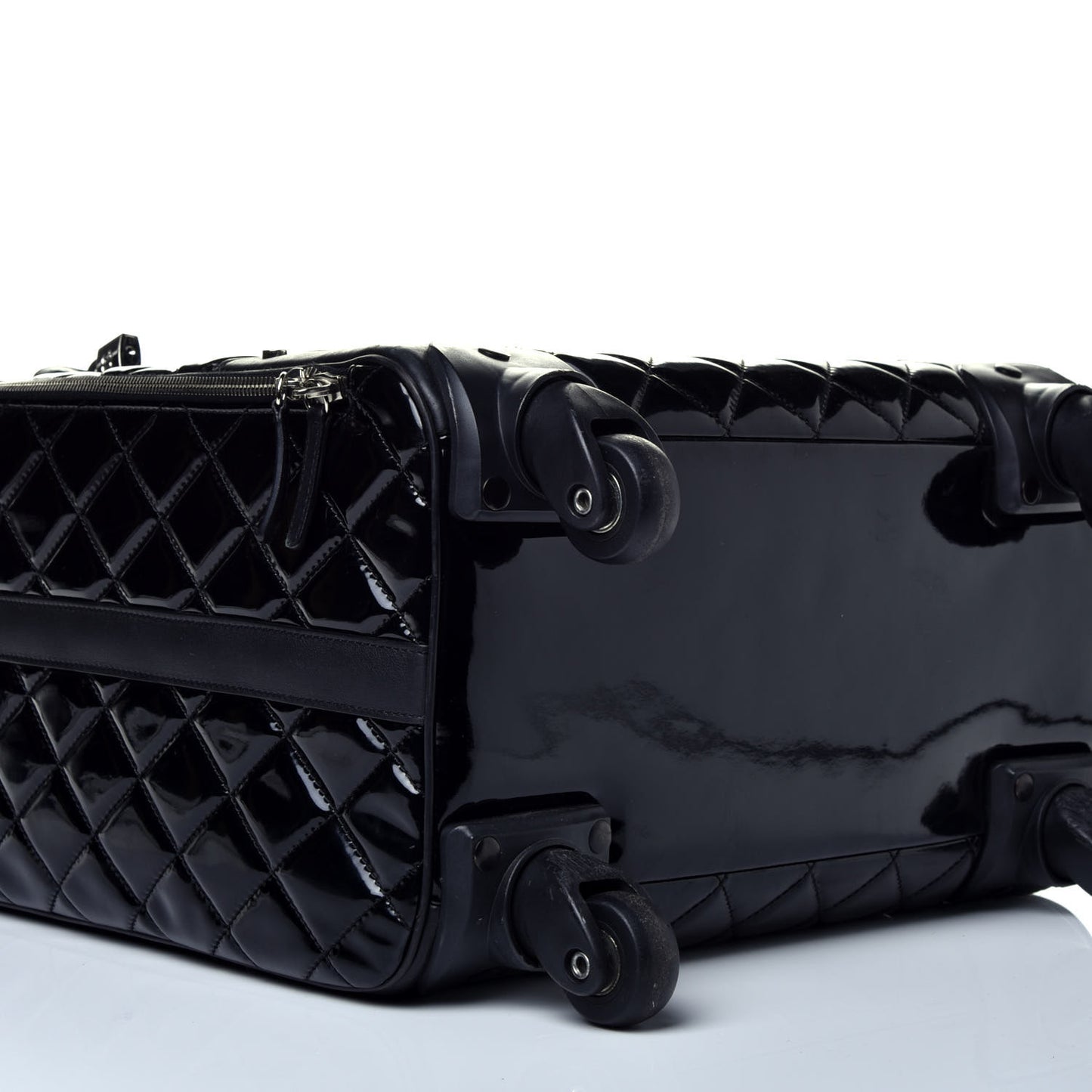 Vinyl Calfskin Quilted Trolley Rolling Luggage Black