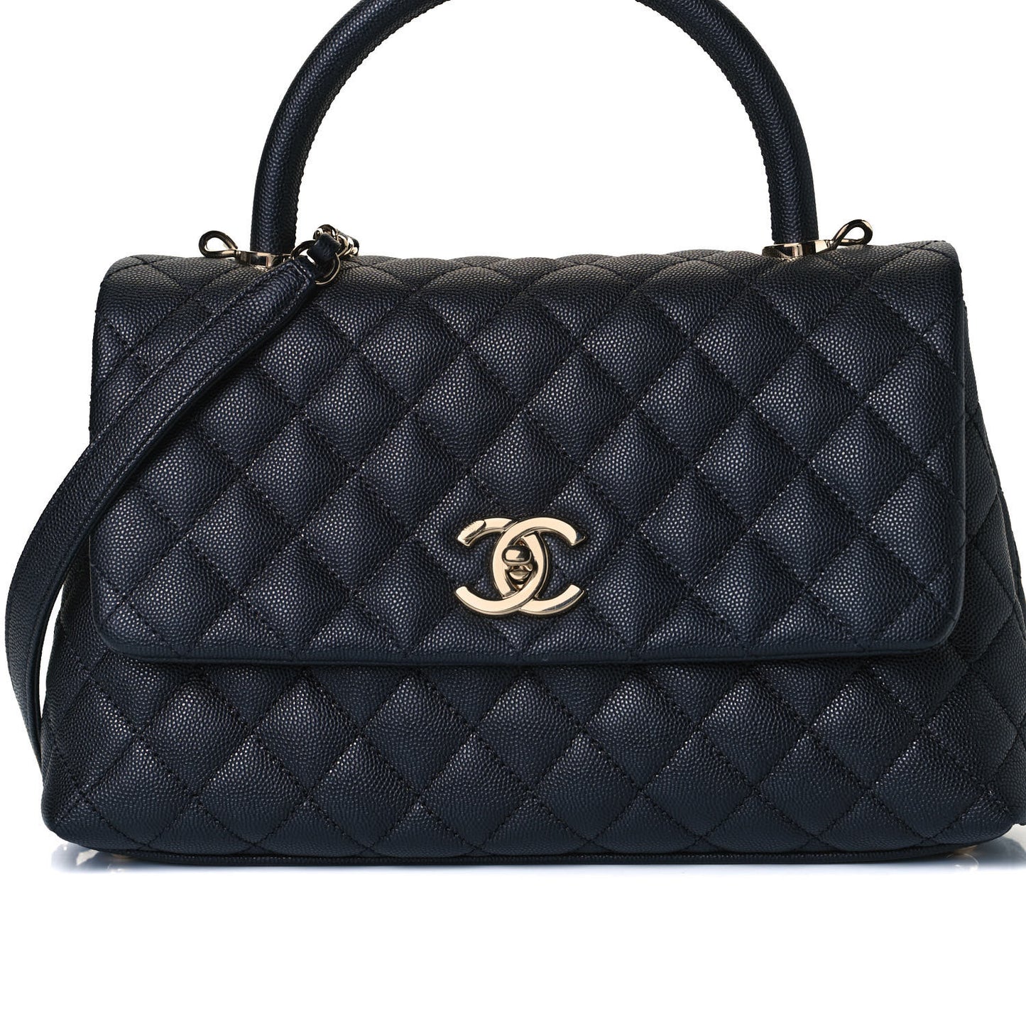 Caviar Quilted Small Coco Handle Flap Black