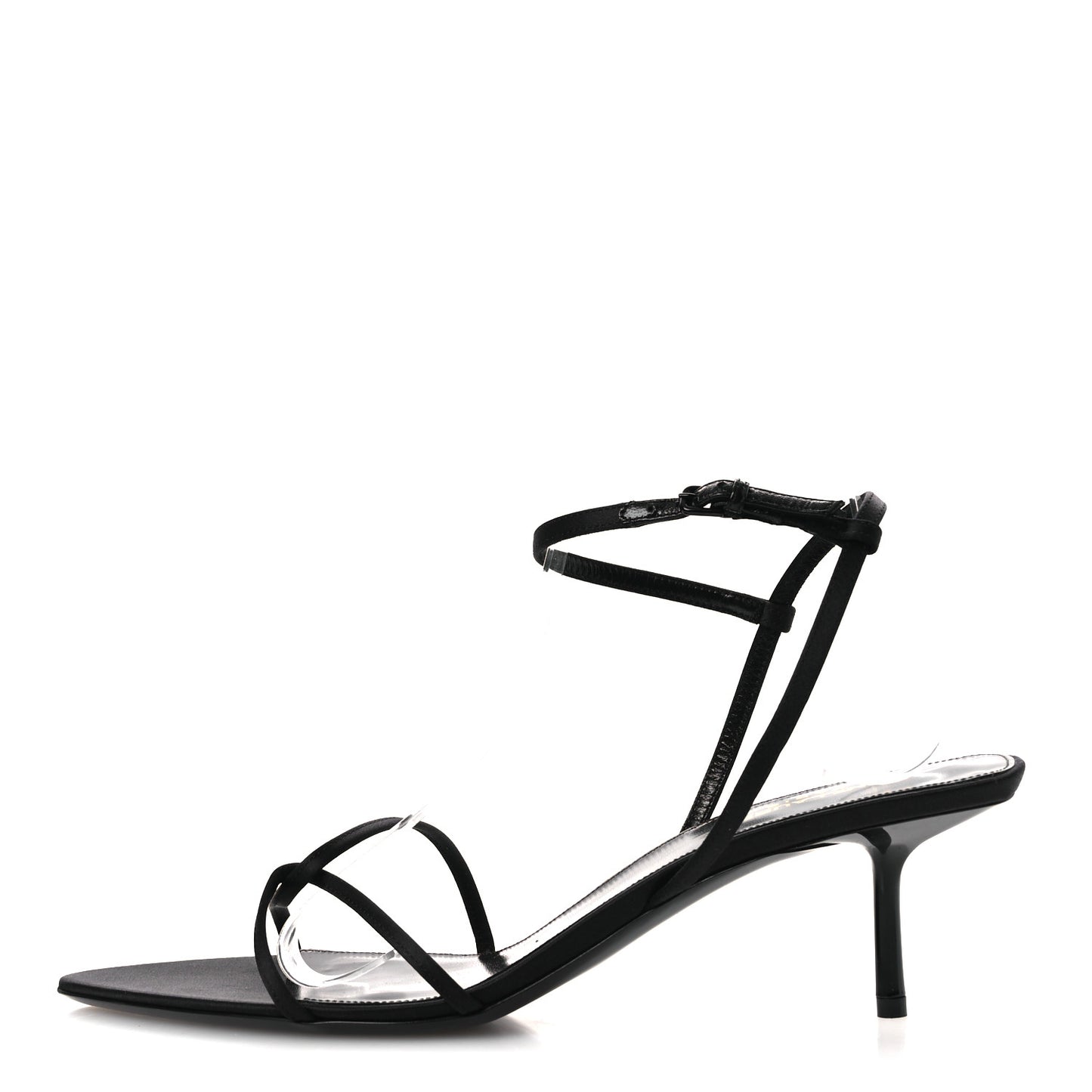 Crepe Satin Clara 55 Ankle Strap Sandals 41 Black