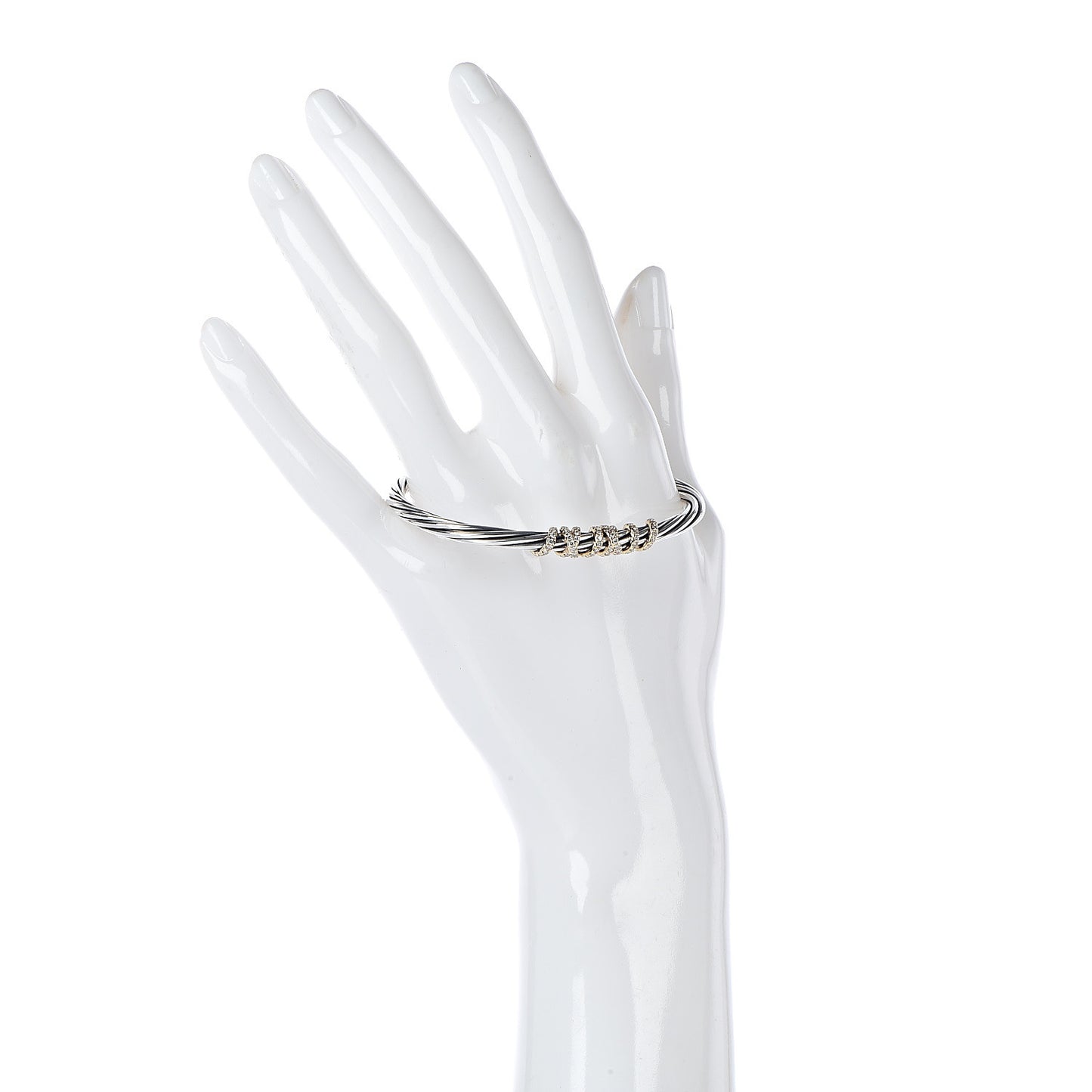 Sterling Silver 18K Yellow Gold Diamond 4mm Helena Station Bracelet M