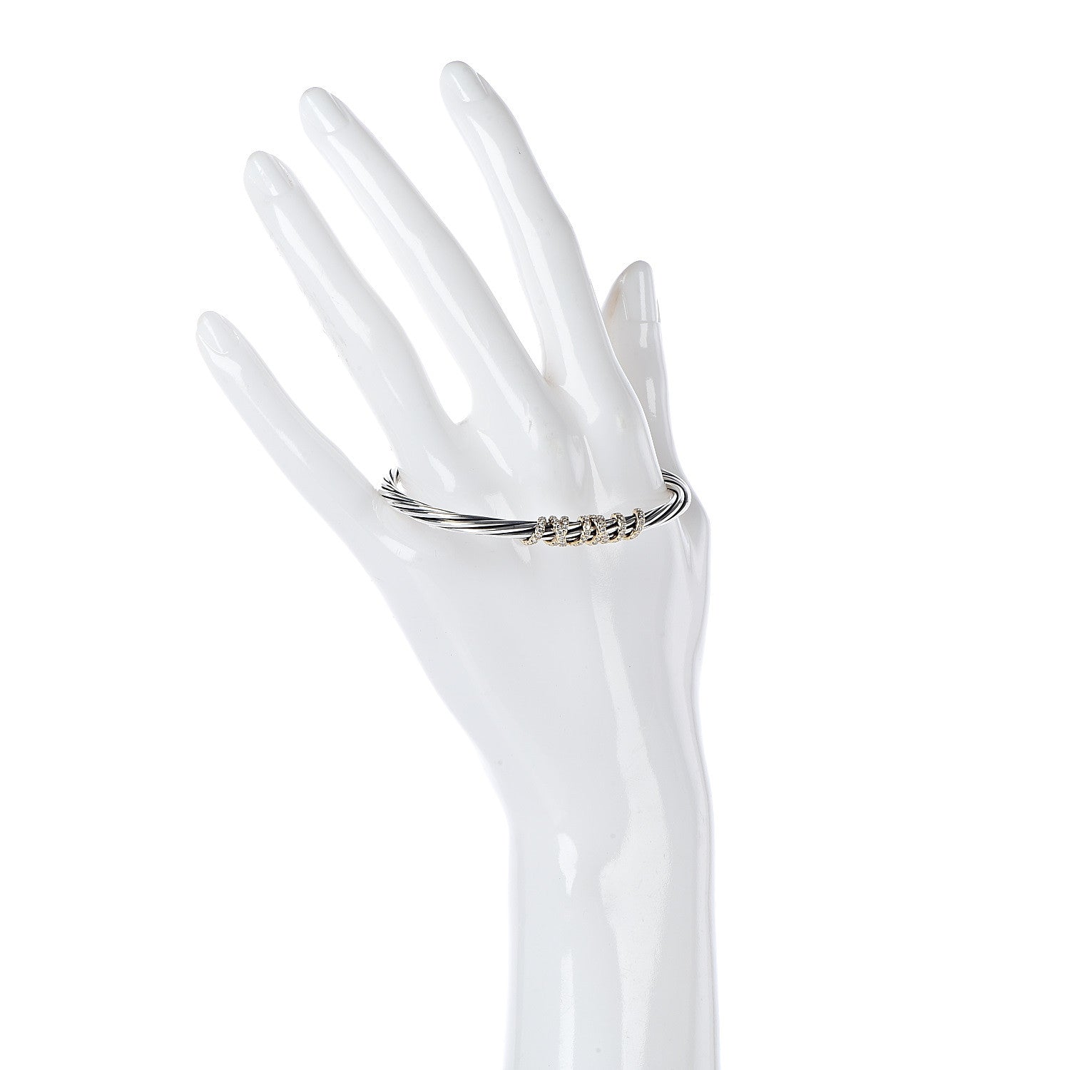 David Yurman Sterling Silver 18K Yellow Gold Diamond 4mm Helena Station Bracelet M 2 of 5