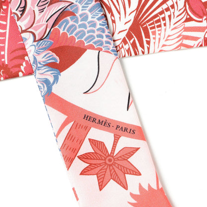 Hermes Silk Mythiques Phoenix Coloriages Twilly Blanc Corail Blue Jean 4 of 5