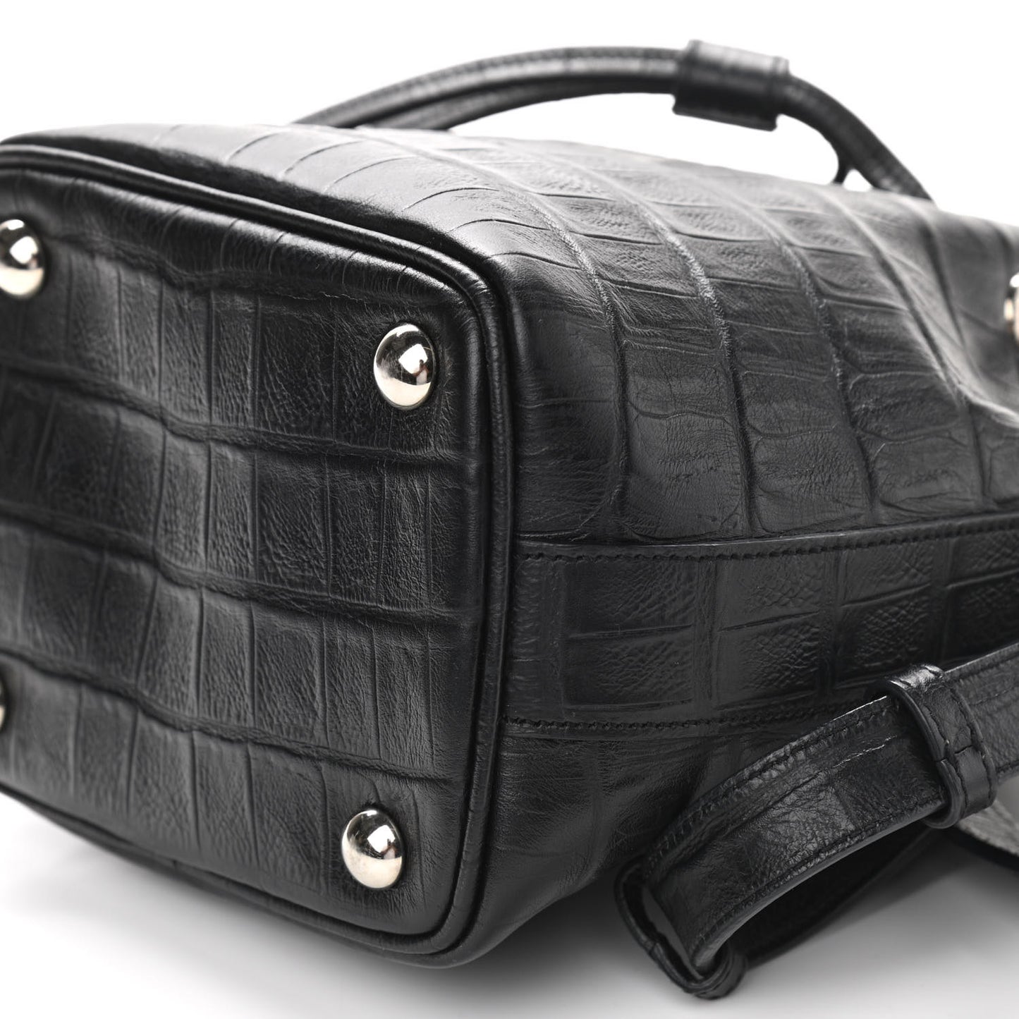 Calfskin Crocodile Embossed Small Emmanuelle Bucket Bag Black