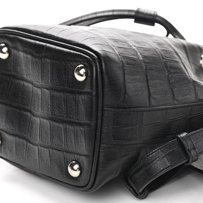 Saint Laurent Calfskin Crocodile Embossed Small Emmanuelle Bucket Bag Black 8 of 8