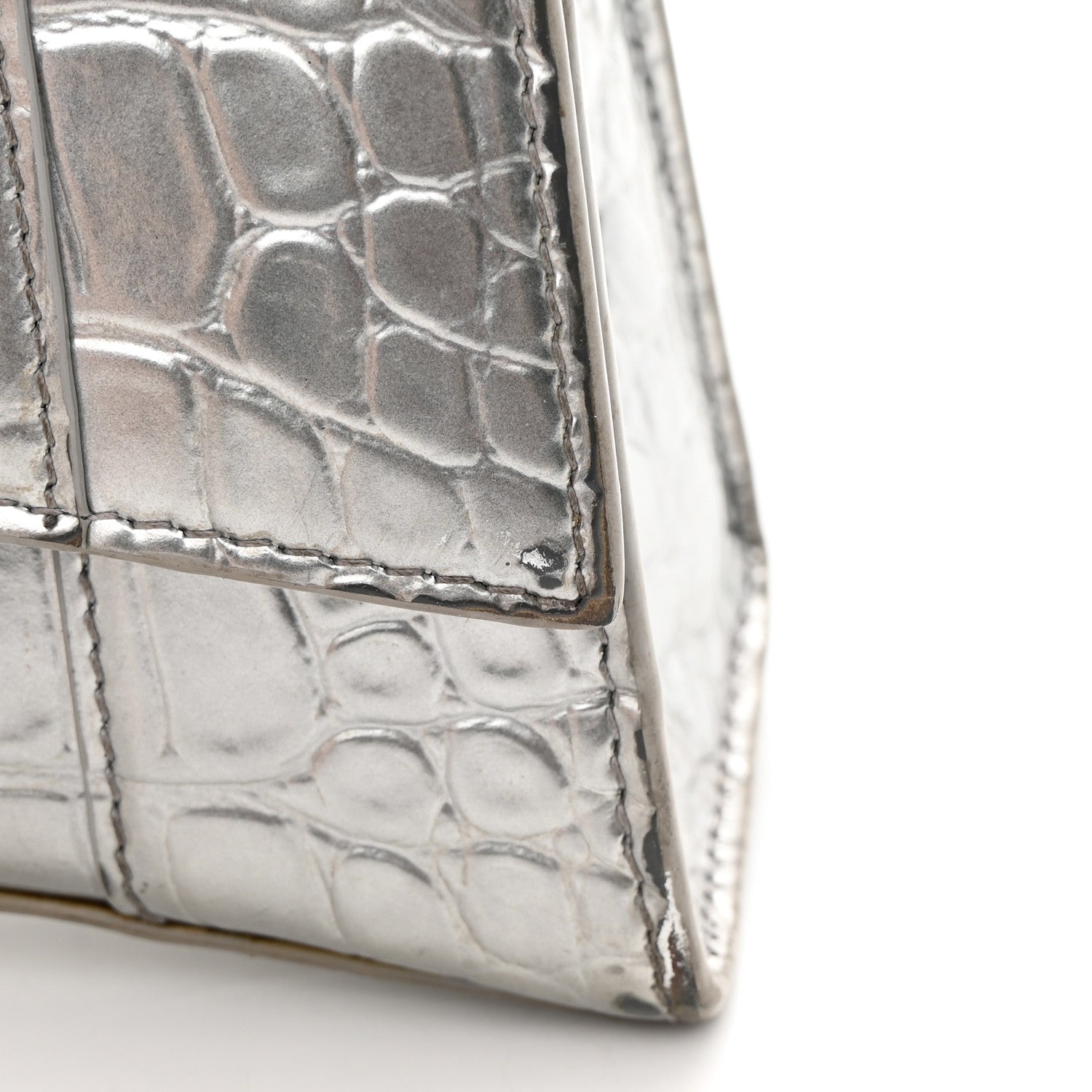 Balenciaga Metallic Calfskin Crocodile Embossed Hourglass Top Handle Bag XS Silver 27 of 27
