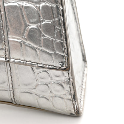 Balenciaga Metallic Calfskin Crocodile Embossed Hourglass Top Handle Bag XS Silver 27 of 27