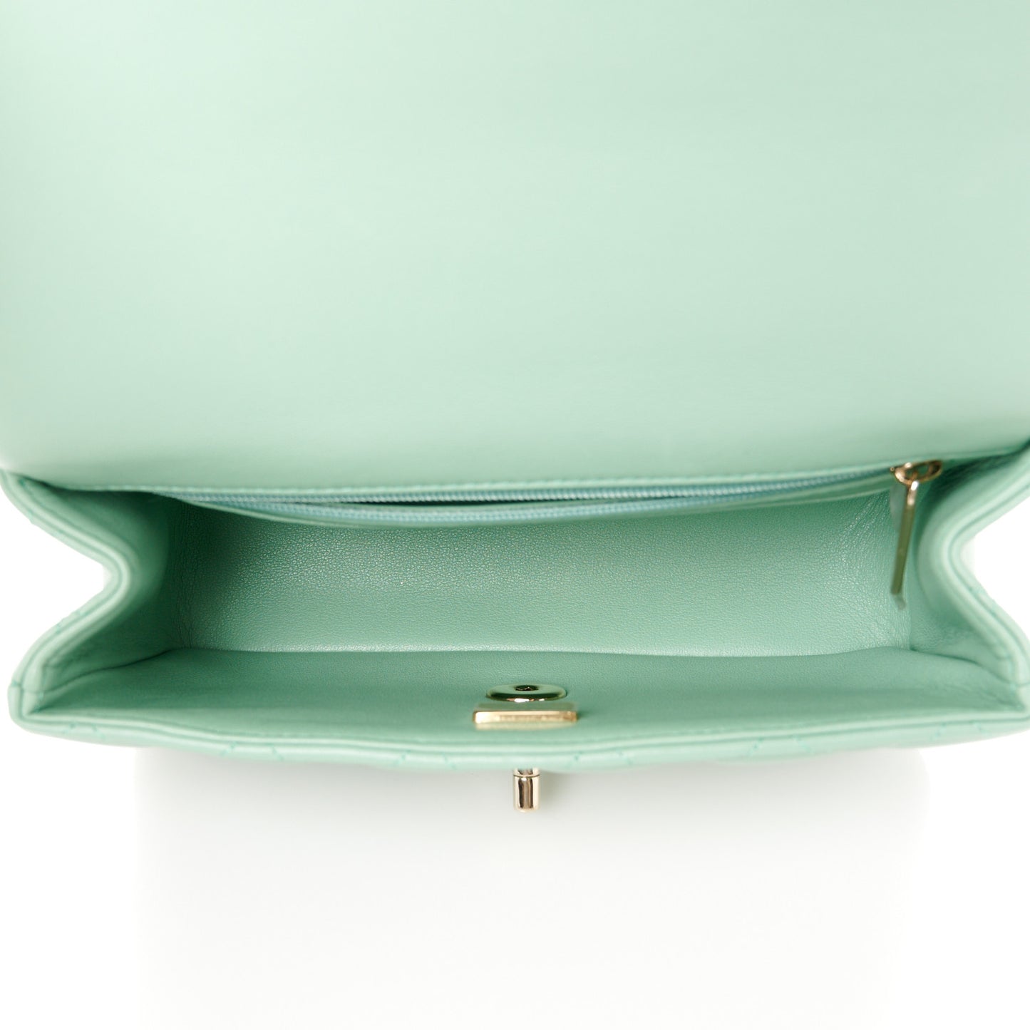 Lambskin Quilted Mini Top Handle Rectangular Flap Light Green