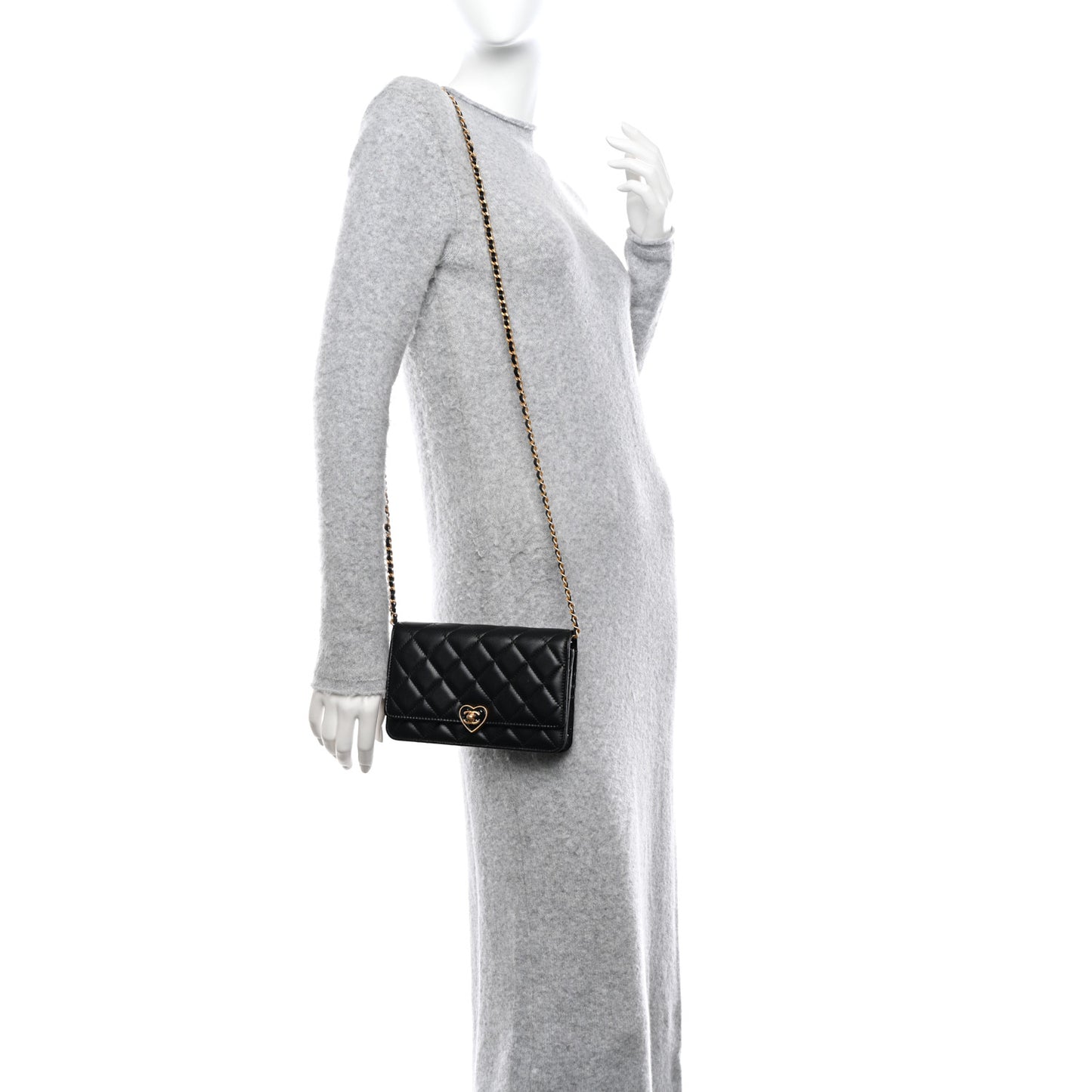 Lambskin Plexiglass Quilted Coco Love Wallet On Chain WOC Black