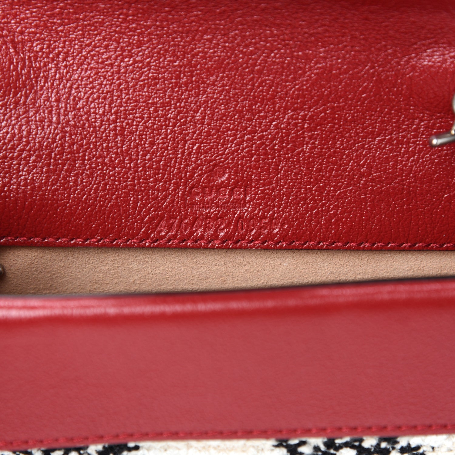 Gucci Tweed GG Monogram Super Mini Dionysus Shoulder Bag White Black Romantic Cherry 8 of 10