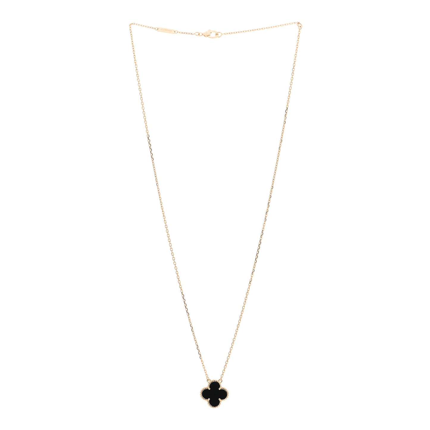 18K Yellow Gold Black Onyx Vintage Alhambra Pendant Necklace