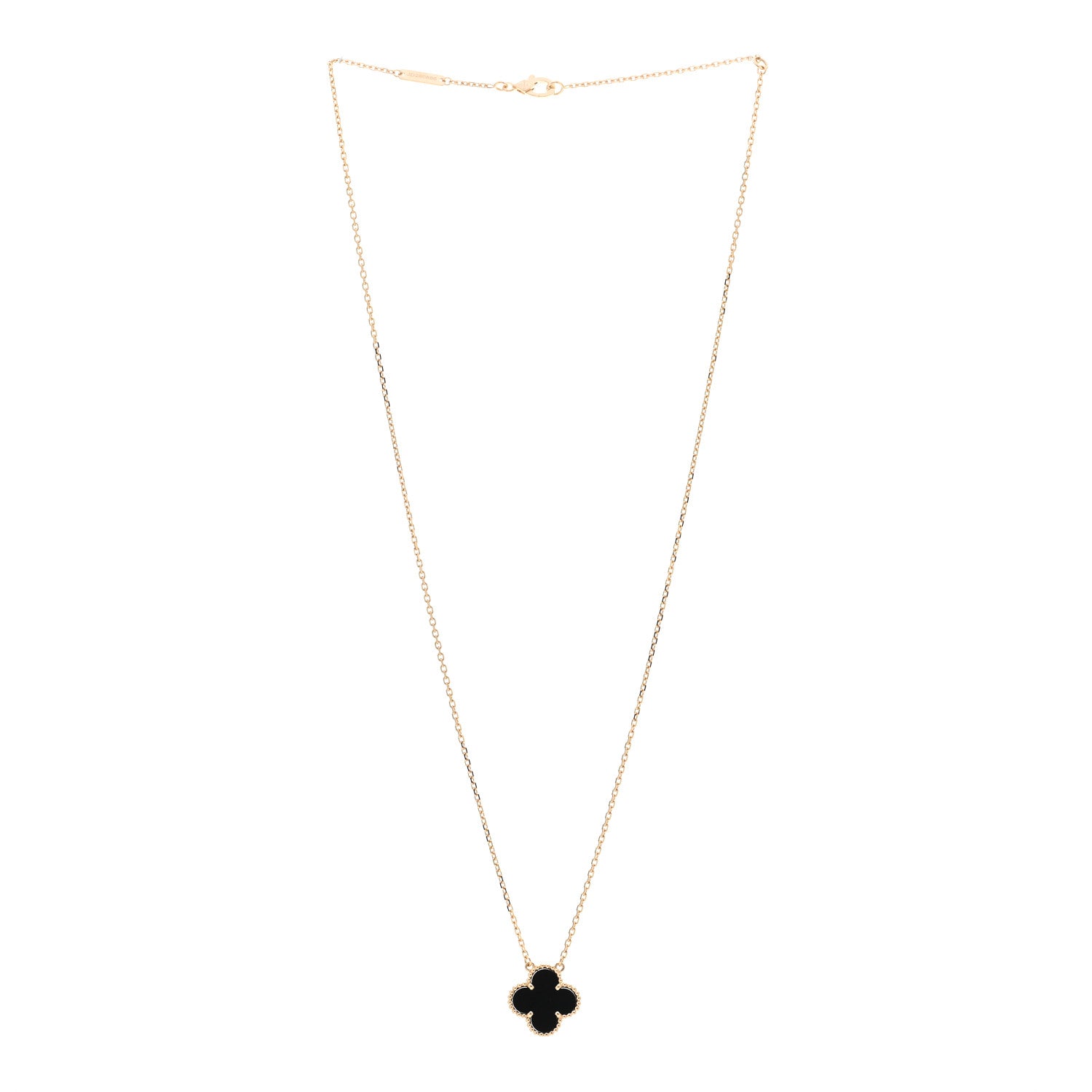 Van Cleef & Arpels 18K Yellow Gold Black Onyx Vintage Alhambra Pendant Necklace 3 of 5